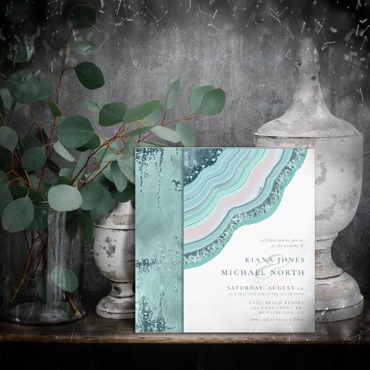 Agate Geode Glitter Wedding Blauwgroen ID647 Kaart