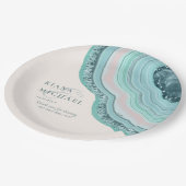 Agate Geode Glitter Wedding Blauwgroen ID647 Papieren Bordje (Gekanteld)