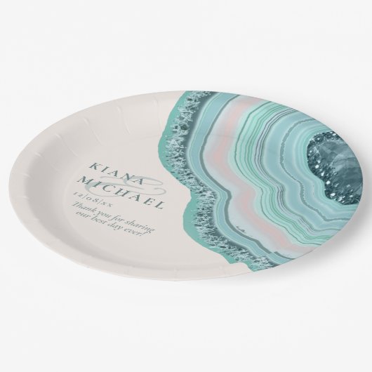 Agate Geode Glitter Wedding Blauwgroen ID647 Papieren Bordje (Gekanteld)