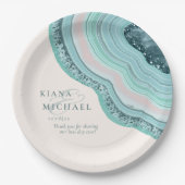 Agate Geode Glitter Wedding Blauwgroen ID647 Papieren Bordje (Voorkant)