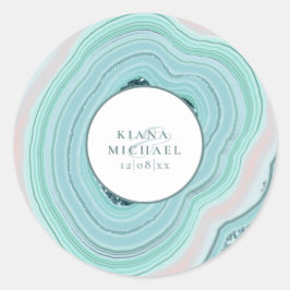 Agate Geode Glitter Wedding Blauwgroen ID647 Ronde Sticker