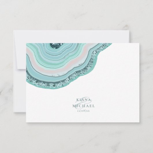 Agate Geode Glitter Wedding Blauwgroen ID647 RSVP Kaartje (Achterkant)
