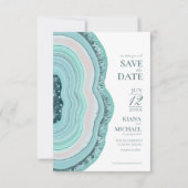 Agate Geode Glitter Wedding Blauwgroen ID647 Save The Date (Voorkant)