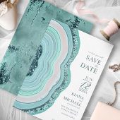 Agate Geode Glitter Wedding Blauwgroen ID647 Save The Date