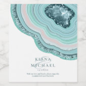 Agate Geode Glitter Wedding Blauwgroen ID647 Wijn Etiket (Enkel label)