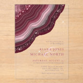 Agate Geode Glitter Wedding Burgundy ID647 Acryl Uitnodigingen (Voorkant)