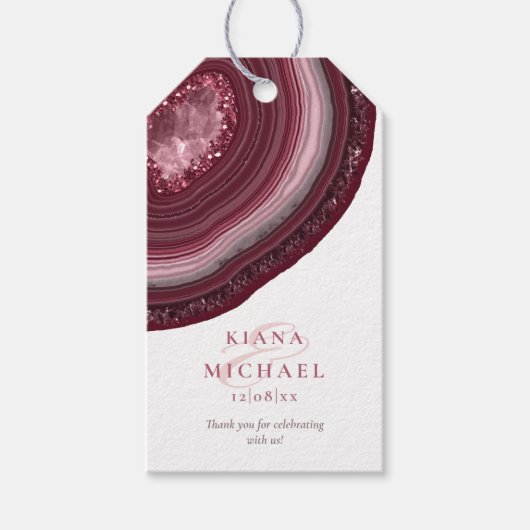 Agate Geode Glitter Wedding Burgundy ID647 Cadeaulabel (Voorkant)