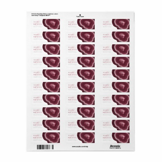 Agate Geode Glitter Wedding Burgundy ID647 Etiket (Full Sheet)