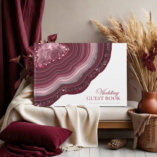 Agate Geode Glitter Wedding Burgundy ID647 Gastenboek