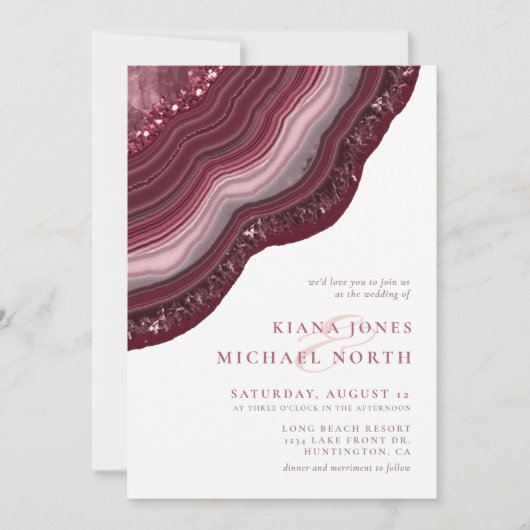 Agate Geode Glitter Wedding Burgundy ID647 Kaart (Voorkant)
