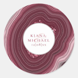 Agate Geode Glitter Wedding Burgundy ID647 Ronde Sticker