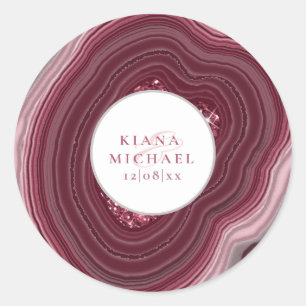 Agate Geode Glitter Wedding Burgundy ID647 Ronde Sticker