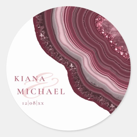 Agate Geode Glitter Wedding Burgundy ID647 Ronde Sticker (Voorkant)