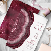Agate Geode Glitter Wedding Burgundy ID647 Save The Date