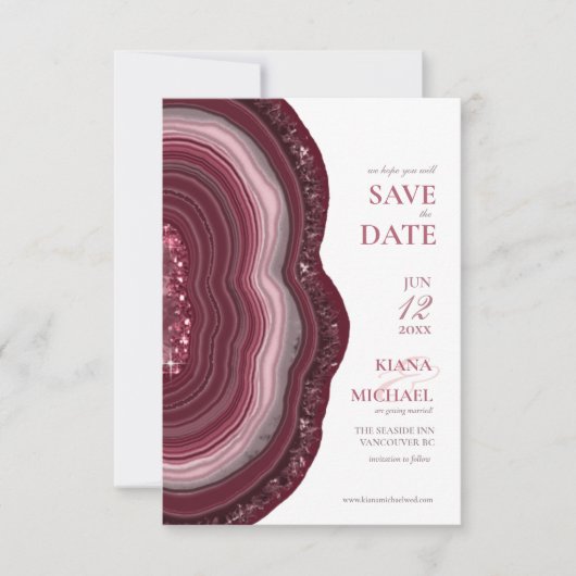 Agate Geode Glitter Wedding Burgundy ID647 Save The Date (Voorkant)