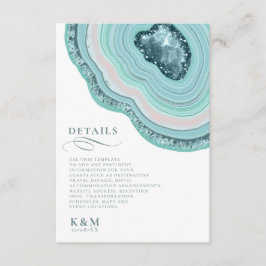 Agate Geode Glitter Wedding Details Blauwgroen ID6 Informatiekaartje