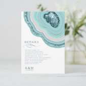 Agate Geode Glitter Wedding Details Blauwgroen ID6 Informatiekaartje (Staand voorkant)