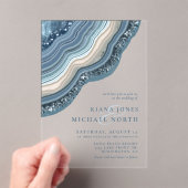 Agate Geode Glitter Wedding Dusty Blue ID647 Acryl Uitnodigingen (Insitu (Draagbaar))
