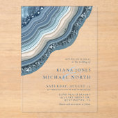 Agate Geode Glitter Wedding Dusty Blue ID647 Acryl Uitnodigingen (Voorkant)