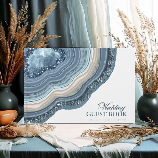 Agate Geode Glitter Wedding Dusty Blue ID647 Gastenboek