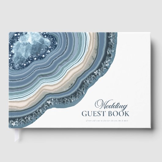 Agate Geode Glitter Wedding Dusty Blue ID647 Gastenboek (Voorkant)