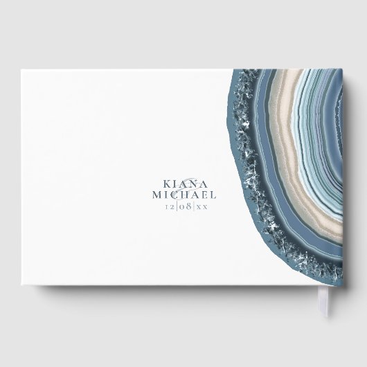 Agate Geode Glitter Wedding Dusty Blue ID647 Gastenboek (Achterkant)