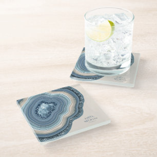 Agate Geode Glitter Wedding Dusty Blue ID647 Glazen Onderzetter