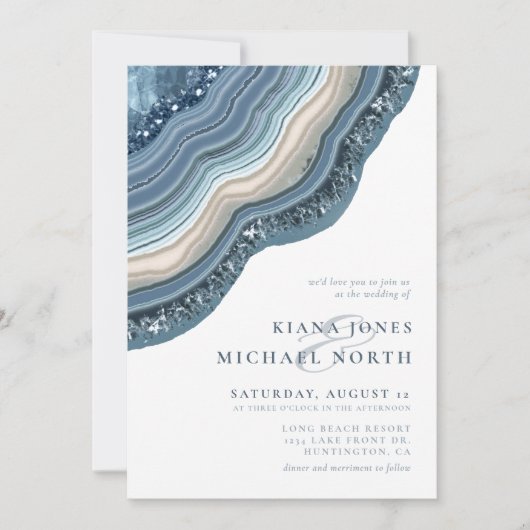 Agate Geode Glitter Wedding Dusty Blue ID647 Kaart (Voorkant)