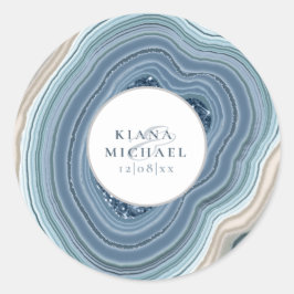 Agate Geode Glitter Wedding Dusty Blue ID647 Ronde Sticker