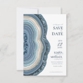 Agate Geode Glitter Wedding Dusty Blue ID647 Save The Date (Voorkant)