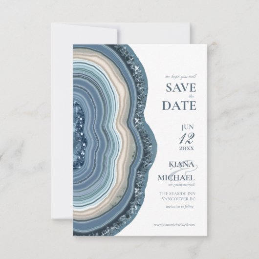 Agate Geode Glitter Wedding Dusty Blue ID647 Save The Date (Voorkant)