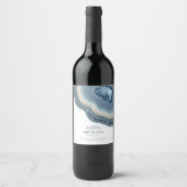 Agate Geode Glitter Wedding Dusty Blue ID647 Wijn Etiket (Voorkant)