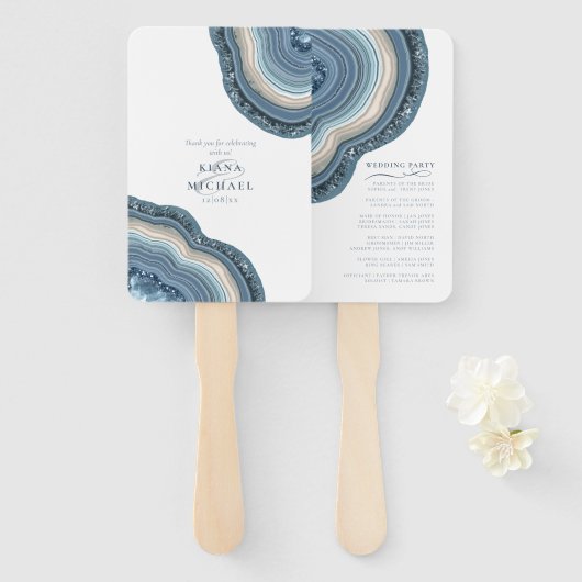 Agate Geode Glitter Wedding Party Dusty Blue ID647 Handwaaier (Voorkant en achterkant)