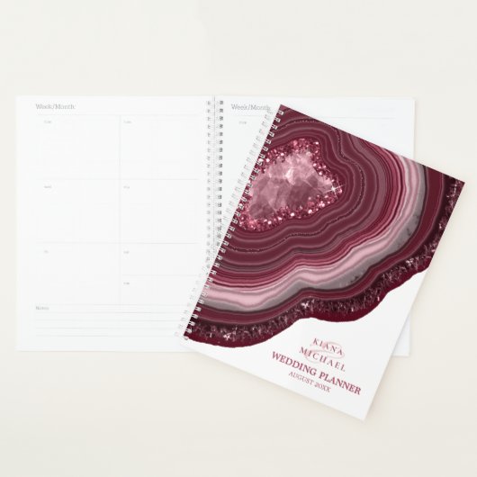 Agate Geode Glitter Wedding Plans Burgundy ID647 Planner (Display)