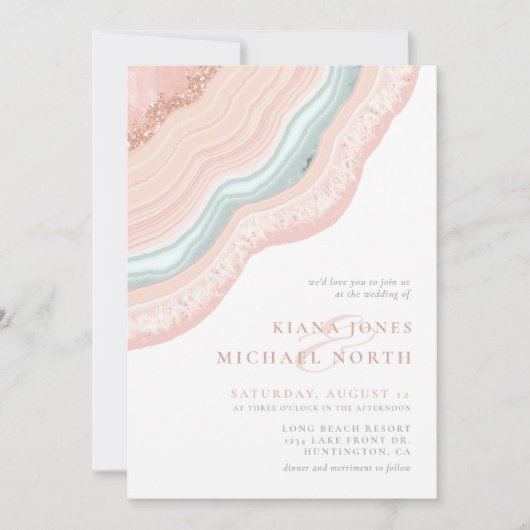 Agate Geode Glitter Wedding Roos Gold ID647 Kaart (Voorkant)