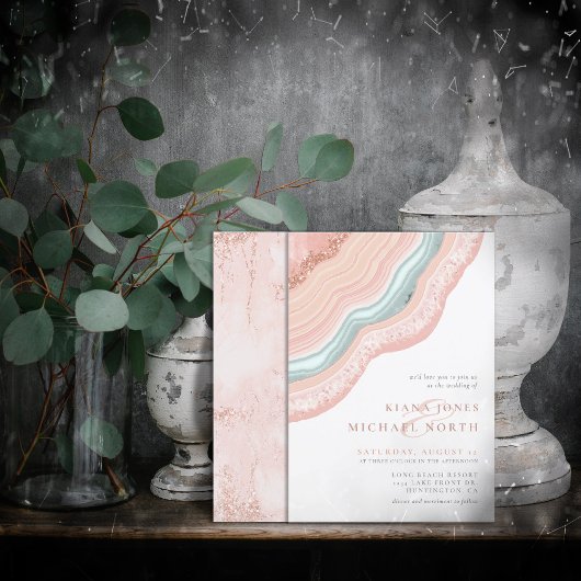 Agate Geode Glitter Wedding Roos Gold ID647 Kaart