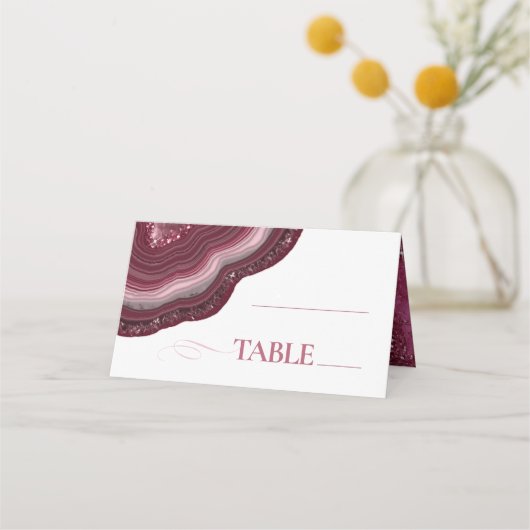 Agate Geode Glitter Wedding Table Burgundy ID647 Plaatskaartje (Voorkant)