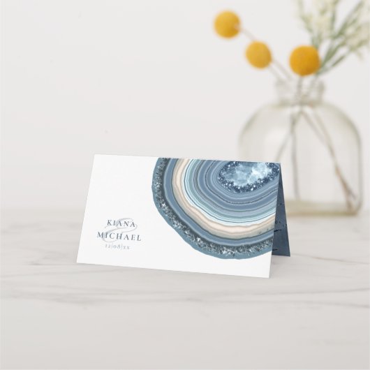 Agate Geode Glitter Wedding Table Dusty Blue ID647 Plaatskaartje (Achterkant)