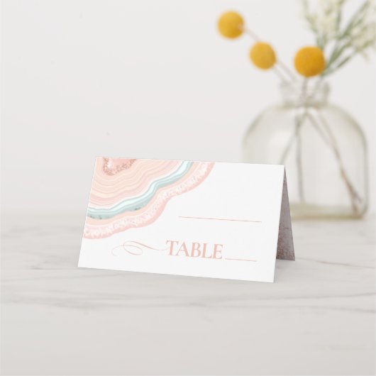 Agate Geode Glitter Wedding Table Roos Gold ID647 Plaatskaartje (Voorkant)
