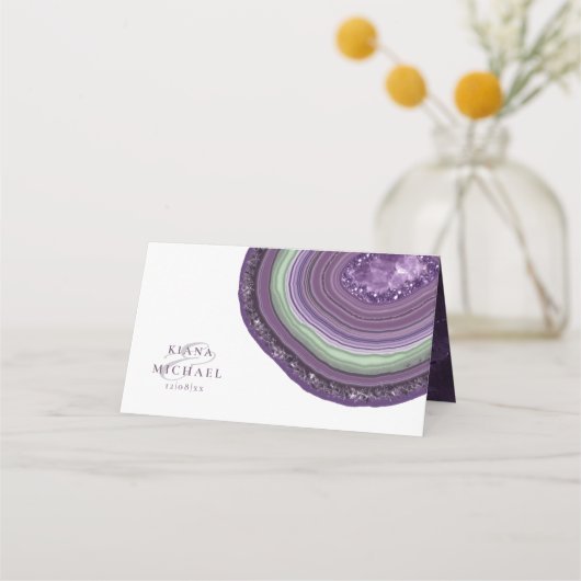 Agate Geode Glitter Wedding Table Violet ID647 Plaatskaartje (Achterkant)