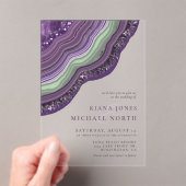 Agate Geode Glitter Wedding Violet ID647 Acryl Uitnodigingen (Insitu (Draagbaar))