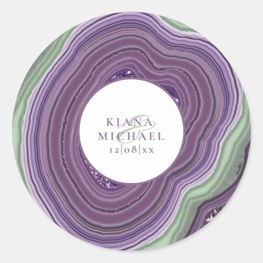 Agate Geode Glitter Wedding Violet ID647 Ronde Sticker (Voorkant)