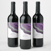 Agate Geode Glitter Wedding Violet Wijn Etiket (Flessen)