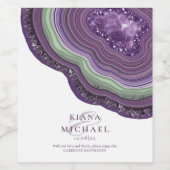 Agate Geode Glitter Wedding Violet Wijn Etiket (Enkel label)