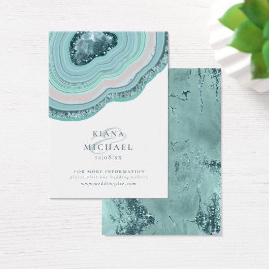Agate Geode Glitter Wedding Website Blauwgroen ID6 Visitekaartje (Bureau)