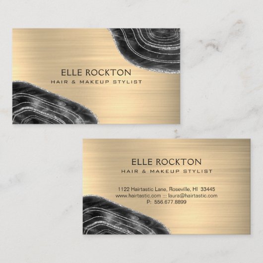 Agate Geode Gold Metal Construction Black Onyx Visitekaartje (Voorkant / Achterkant)