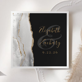 Agate Geode Gray White Gold Script Donkere bruilof Servet