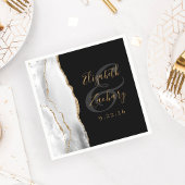 Agate Geode Gray White Gold Script Donkere bruilof Servet