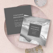 Agate Geode Gray White Silver Faux Glitter Vierkante Visitekaartje