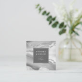 Agate Geode Gray White Silver Faux Glitter Vierkante Visitekaartje (Staand voorkant)